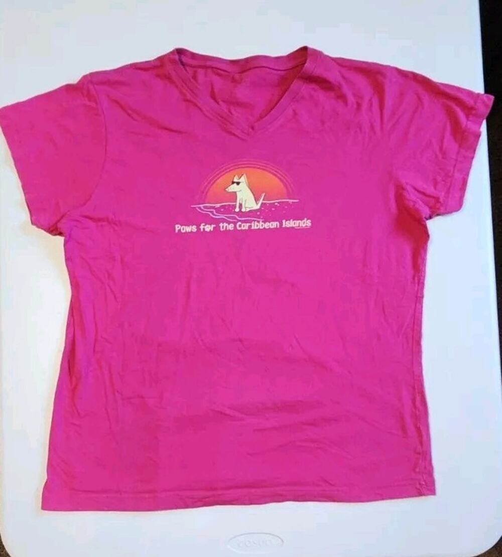 Teddy the Dog Women shirt Pink Paws For Carribean Island Limited Edition V Neck